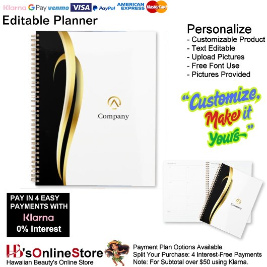 Modern Minimalist Gold Black White Business  Planner