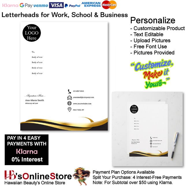 Modern Minimalist Gold Black White Signature Briefhoofd (Modern Minimalist Gold Black White Signature Letterhead.)