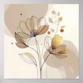 Modern Minimalist Gold Floral Line Art: Abstract B Poster
