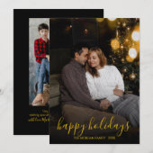Modern Minimalist Gold Script Happy Holidays Photo Feestdagenkaart (Voorkant / Achterkant)