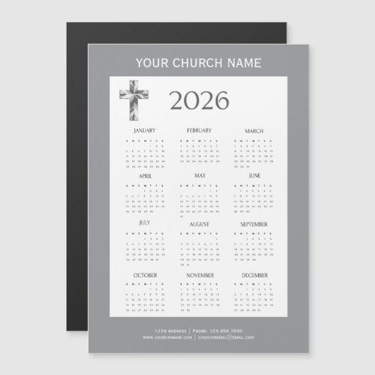 Modern Minimalist Gray 2026 Calendar Magnet (Voorkant / Achterkant)