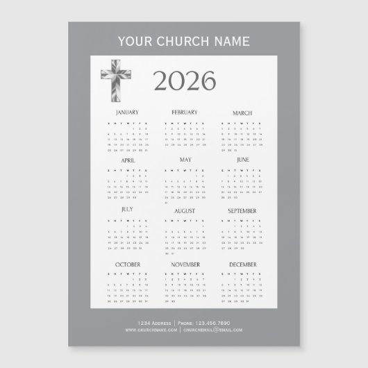 Modern Minimalist Gray 2026 Calendar Magnet (Voorkant)