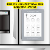 Modern Minimalist Gray 2026 Calendar Magnet