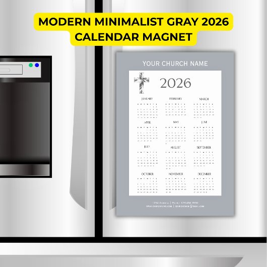 Modern Minimalist Gray 2026 Calendar Magnet