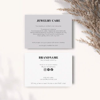 Modern Minimalist Gray Jewelry Care Insert Card Informatiekaartje