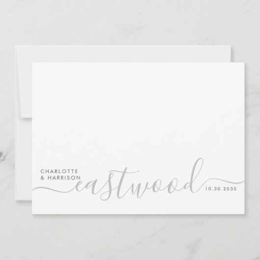 Modern Minimalist Gray Monogram Wedding Bedankkaart (Voorkant)