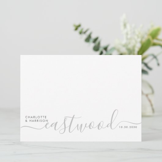 Modern Minimalist Gray Monogram Wedding Bedankkaart (Staand voorkant)