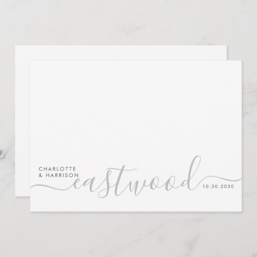Modern Minimalist Gray Monogram Wedding Bedankkaart (Voorkant / Achterkant)