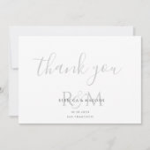 Modern Minimalist Gray Monogram Wedding Bedankkaart (Voorkant)