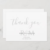 Modern Minimalist Gray Monogram Wedding Bedankkaart (Voorkant / Achterkant)