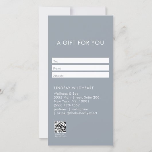 Modern Minimalist Gray QR Code Gift Certificate (Achterkant)