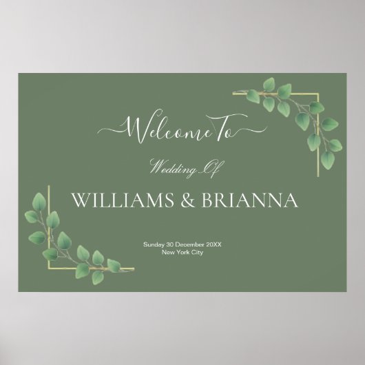 Modern Minimalist Green Geometric Wedding Banner Poster (Voorkant)
