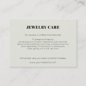 Modern Minimalist Green Jewelry Care Insert Card Informatiekaartje (Voorkant)