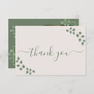 Modern Minimalist Green Leave Frame Wedding Bedankkaart