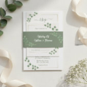 Modern Minimalist Green Leave Wedding Uitnodigingen Wikkel