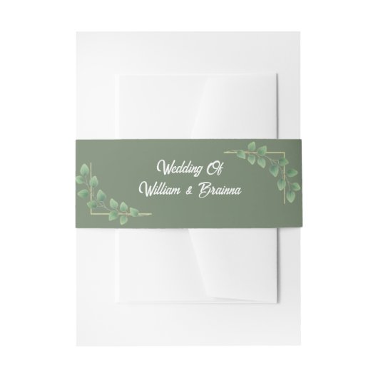 Modern Minimalist Green Leave Wedding Uitnodigingen Wikkel (Voorkant Voorbeeld)