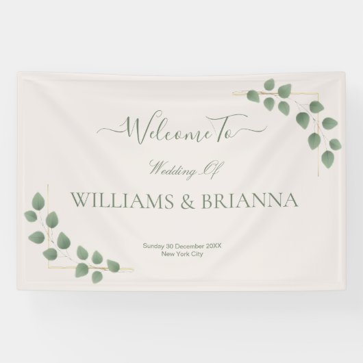 Modern Minimalist Green Leaves Wedding Banner (Horizontaal)