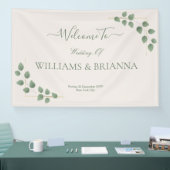 Modern Minimalist Green Leaves Wedding Banner (Beurs)