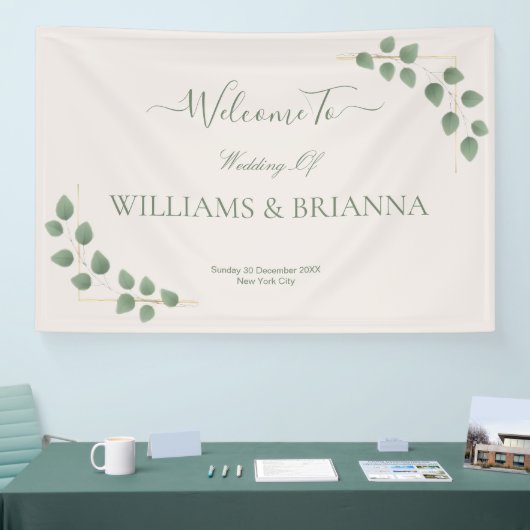 Modern Minimalist Green Leaves Wedding Banner (Beurs)