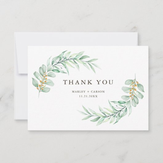 Modern Minimalist Greenery Foliage Wedding Bedankkaart (Voorkant)