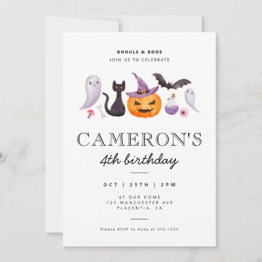 Modern minimalist Halloween Birthday Party Kaart (Voorkant)
