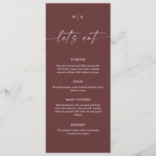 Modern Minimalist Handwriting Wedding Dinner  Menu (Voorkant)