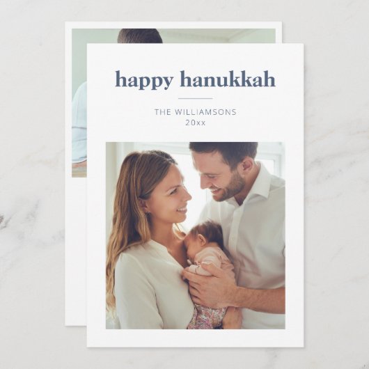 Modern Minimalist Hanukkah Photo Letter Message Feestdagenkaart (Voorkant / Achterkant)