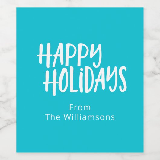 Modern minimalist Happy Holiday Turquoise Name Wijn Etiket (Enkel label)