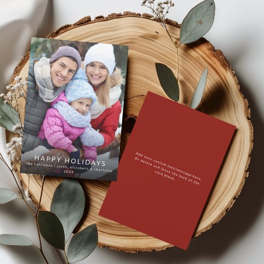 Modern Minimalist Happy Holidays Family Photo Card Kaart