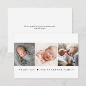Modern Minimalist heart Newborn Photo Collage Bedankkaart (Voorkant / Achterkant)
