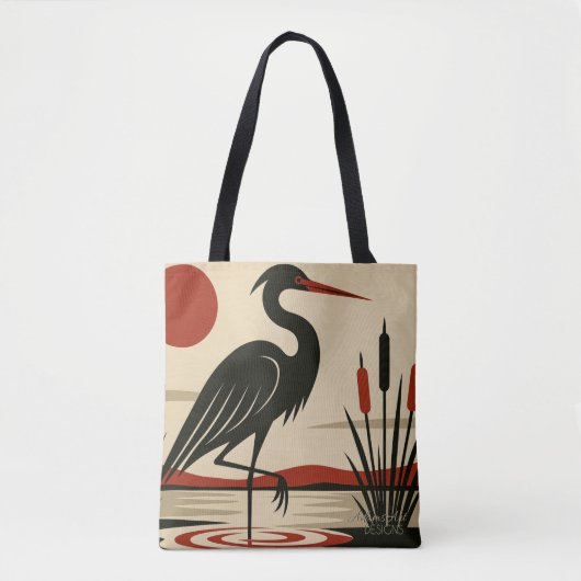 Modern Minimalist Heron by the Lake Tote Bag (Voorkant)
