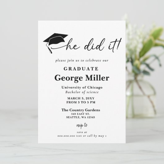 Modern minimalist hij deed het Foto Afstuderen Kaart (Staand voorkant)