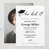 Modern minimalist hij deed het Foto Afstuderen Kaart (Voorkant / Achterkant)