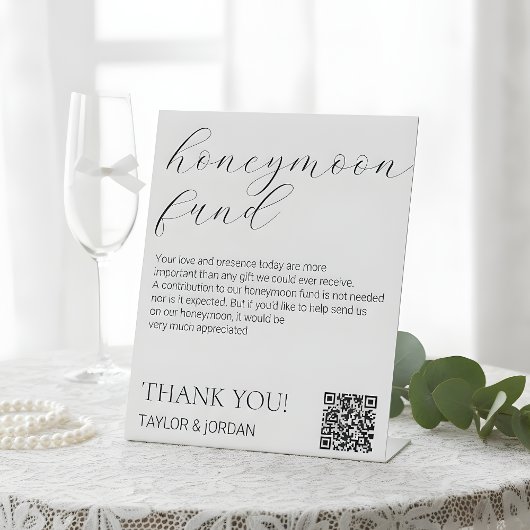 Modern Minimalist Honeymoon Fund QR Code Reclamebord Met Voetstuk