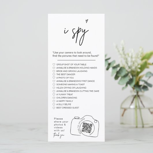 Modern Minimalist Ik spion bruiloft spel Foto's de Menu (Staand voorkant)