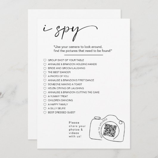 Modern Minimalist Ik spion bruiloft spel Foto's de Programmakaart (Voorkant / Achterkant)