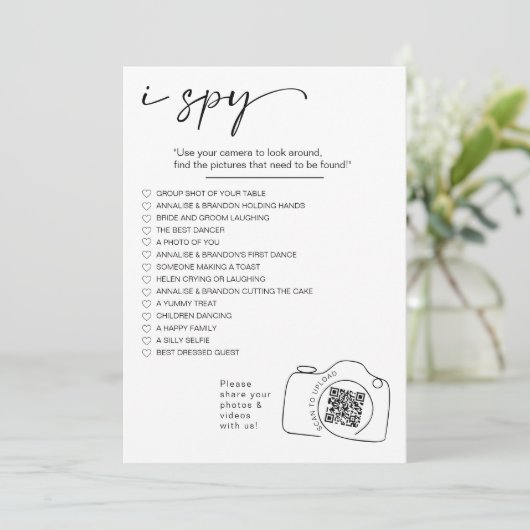 Modern Minimalist Ik spion bruiloft spel Foto's de Programmakaart (Staand voorkant)