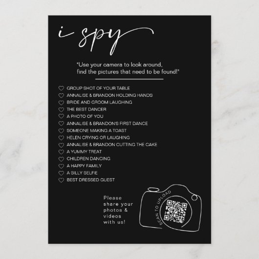 Modern Minimalist Ik spion bruiloft spel Foto's de Programmakaart (Voorkant)