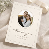 Modern Minimalist Ivory Budget Wedding Photo Bedankkaart