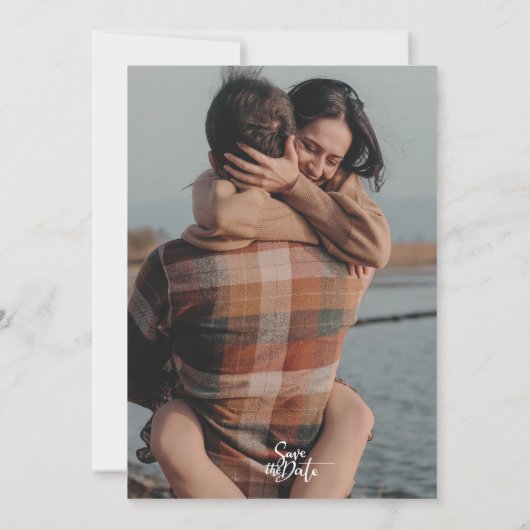 Modern Minimalist Ivory Custom Photo Wedding Invit Kaart (Achterkant)