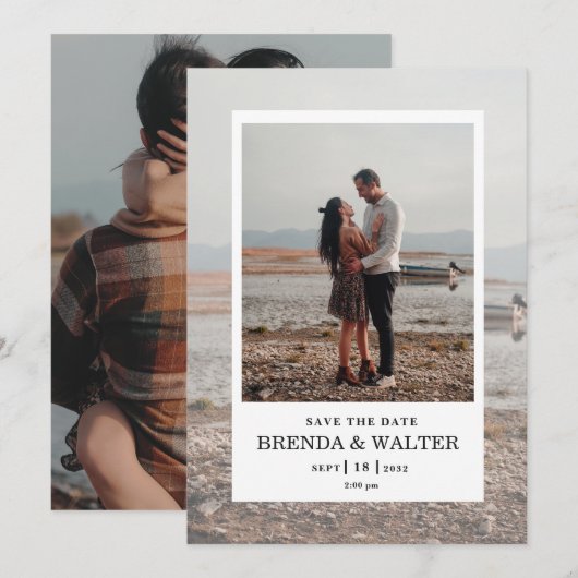 Modern Minimalist Ivory Custom Photo Wedding Invit Kaart (Voorkant / Achterkant)