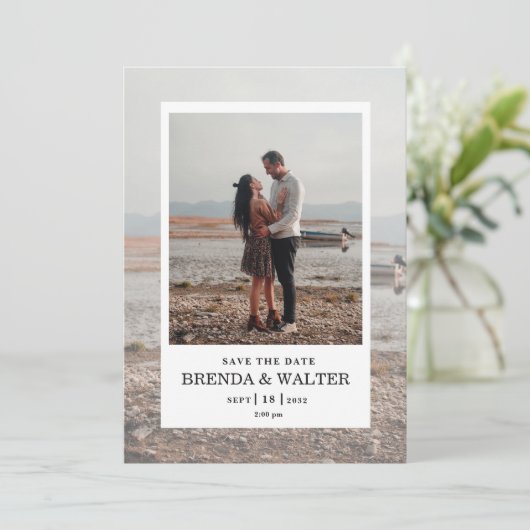 Modern Minimalist Ivory Custom Photo Wedding Invit Kaart (Staand voorkant)