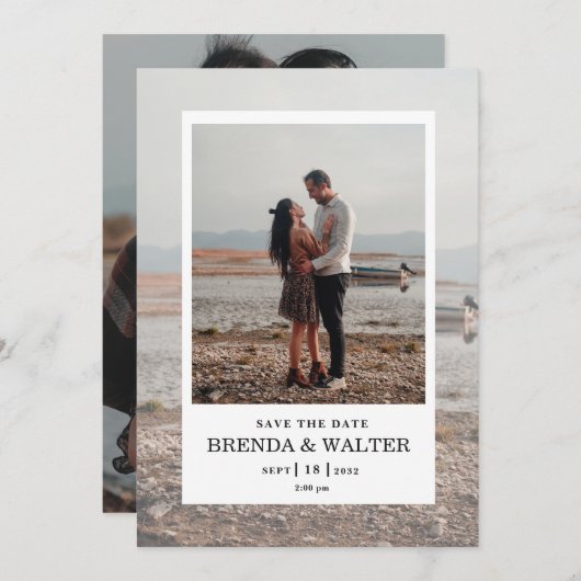 Modern Minimalist Ivory Custom Photo Wedding Invit Kaart (Voorkant / Achterkant)