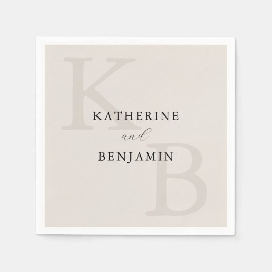 Modern Minimalist Ivory Monogram Wedding Servet (Voorkant)