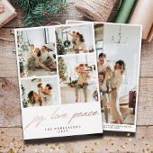 Modern Minimalist Joy Love Peace Script 5 Photo Folie Feestdagenkaart