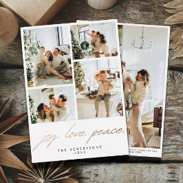 Modern Minimalist Joy Love Peace Script 5 Photo Folie Feestdagenkaart