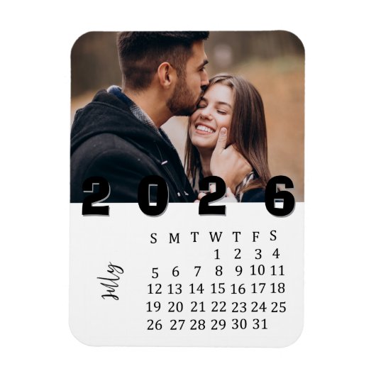 Modern Minimalist July 2026 Photo Calendar Magneet (Verticaal)