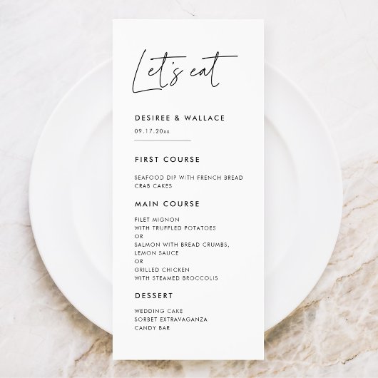 Modern minimalist Laten we de trouwmenukaart opete Menu