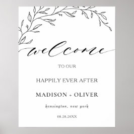 Modern minimalist Laurel Branch Wedding Welkom Poster