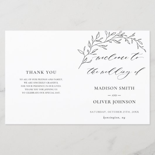 Modern minimalist Laurel Folded Wedding Programme (Voorkant)